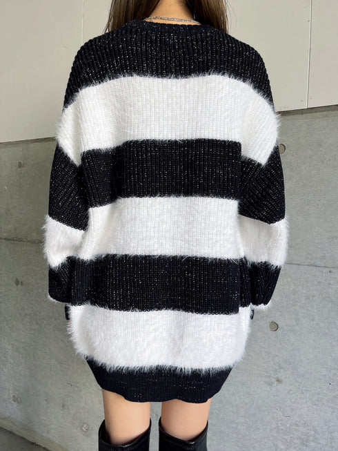 シャギーラメボーダーニットトップス